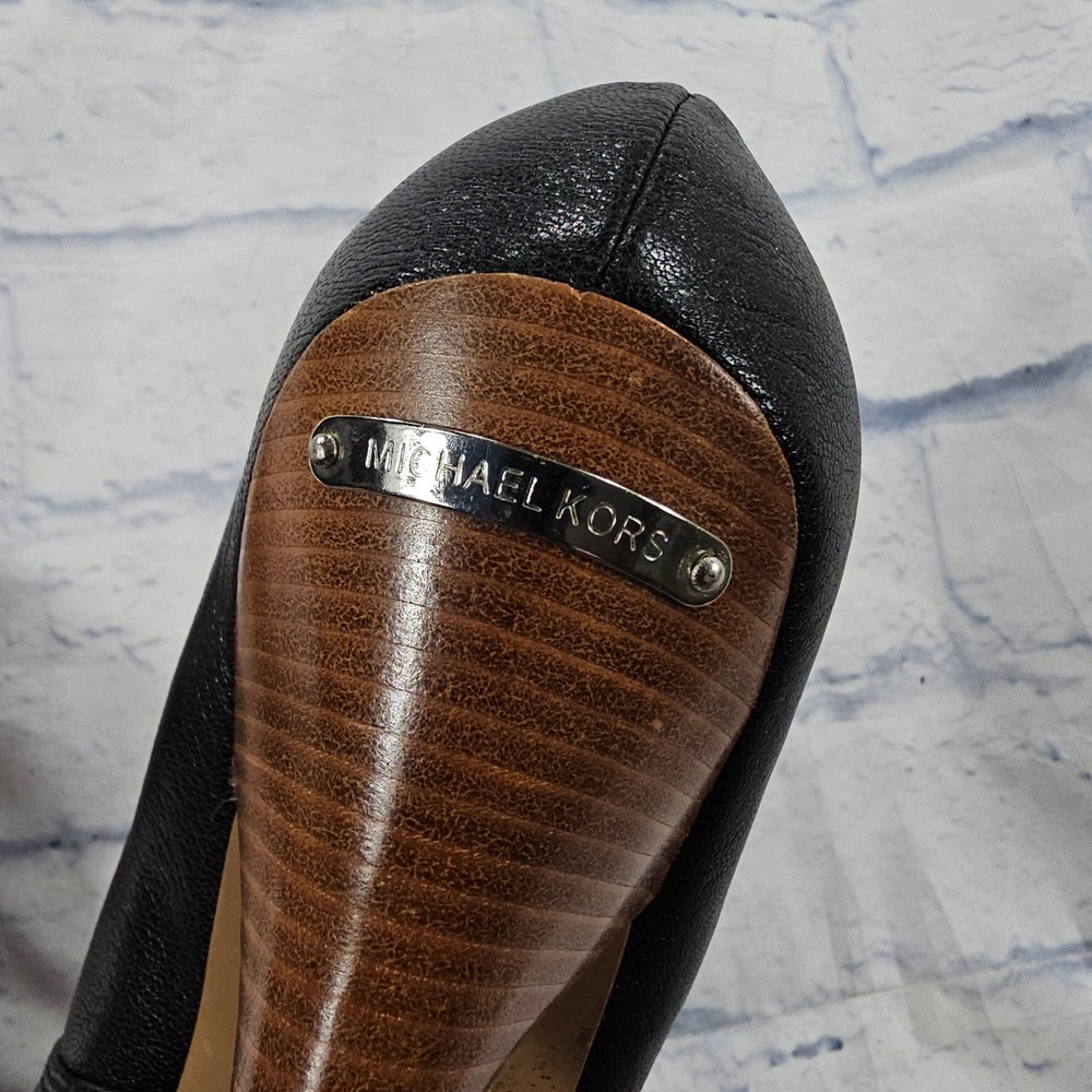 Michael Kors Platform Pumps Women 9 Black Leather Wood Heel Stiletto Round Toe - Picture 8 of 11